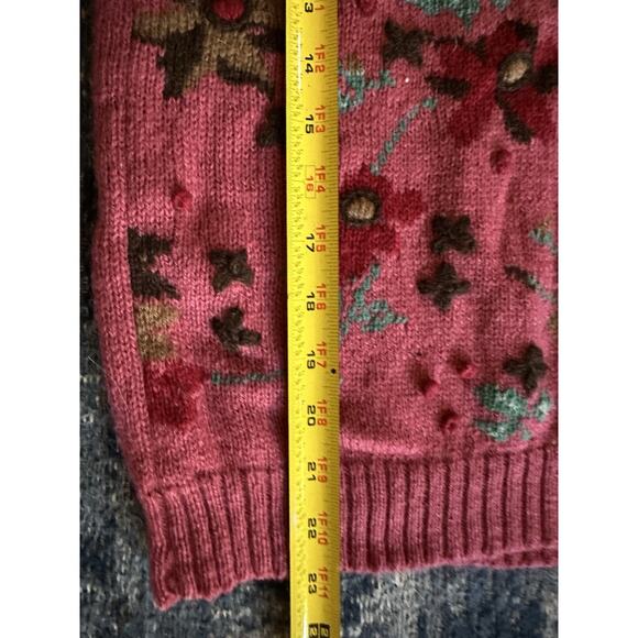 VINTAGE Eddie Bauer Women Small SweaterVest Wool Pink Floral Shawl Collar Button - Picture 7 of 7